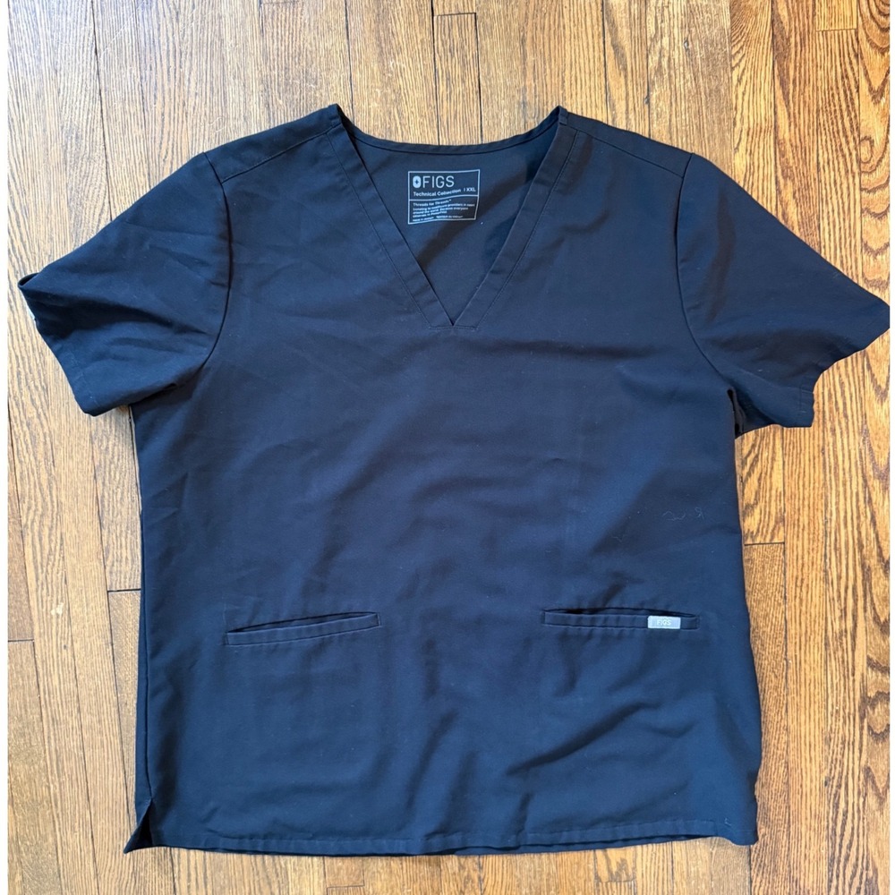 FIGS Technical Collection Casma Black V-Neck Scrub Top Women XXL Short Sleeve